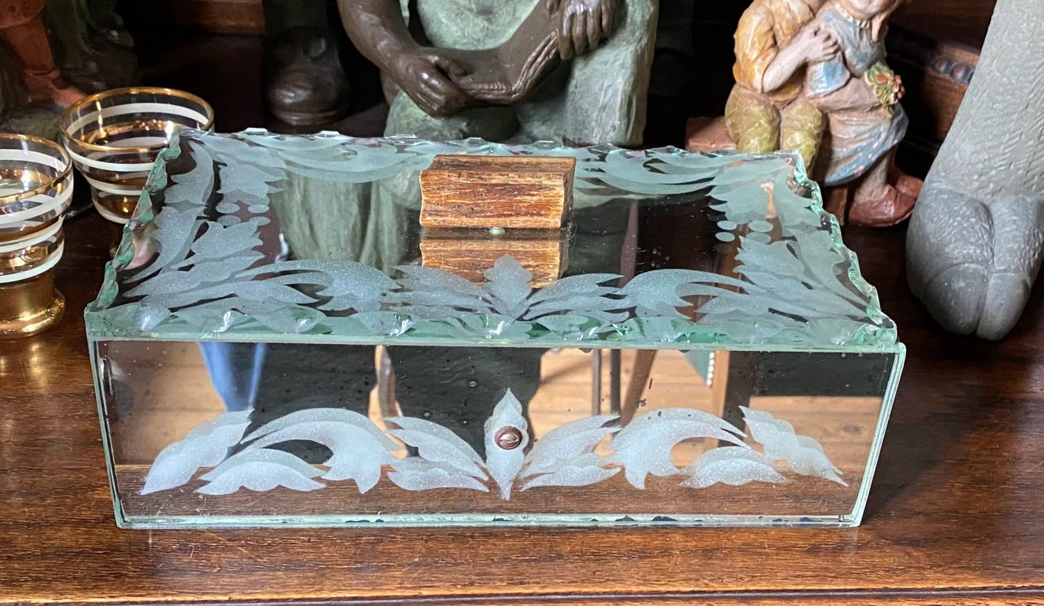 Unieke vintage sieradendoos in spiegelglas – handgemaakt en tijdloos