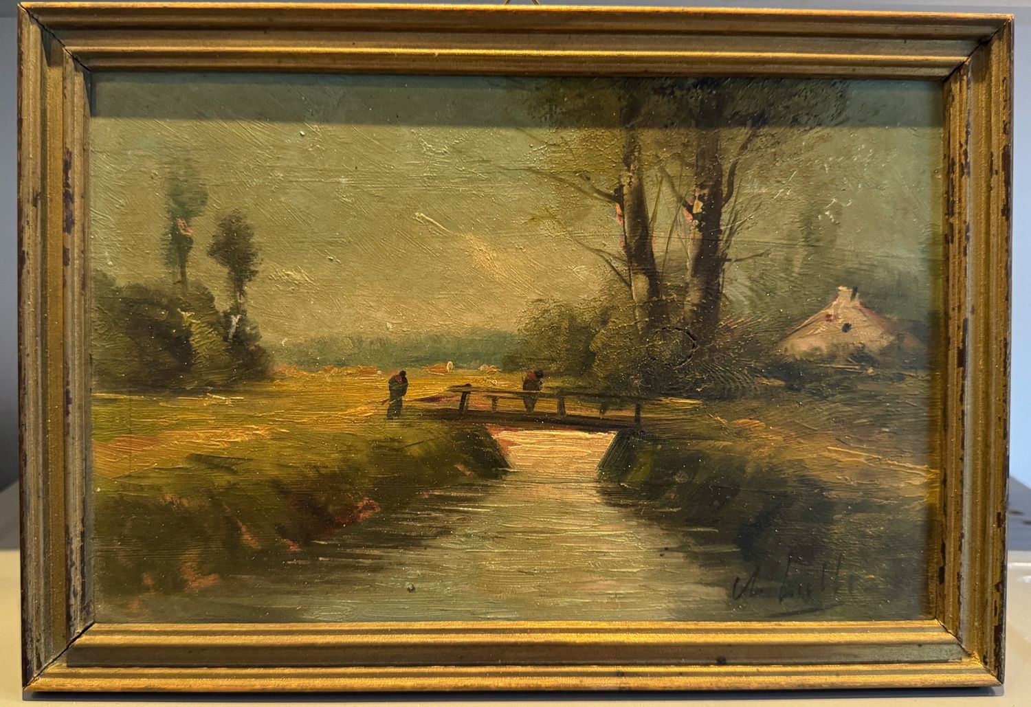 Olieverfschilderij op Houten Paneel – Landelijk Brugtafereel – A. Lisellé (ca. 1930–1950) Olieverfschilderij op Houten Paneel – Landelijk Brugtafereel – A. Lisellé (ca. 1930–1950)