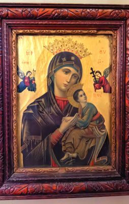 Byzantijnse Religieuze Icoon 'Onze-Lieve-Vrouw van Altijddurende Bijstand' – ca. 1950