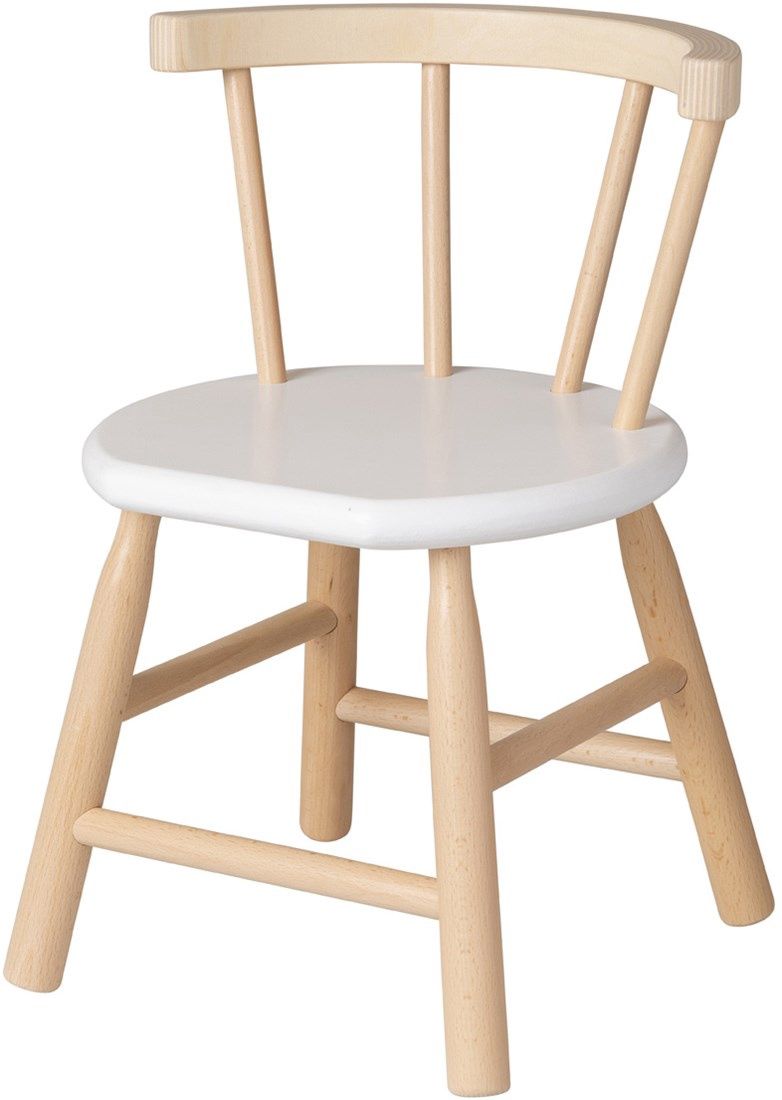 Houten kinderstoel, gebogen leuning, naturel hout &amp; wit