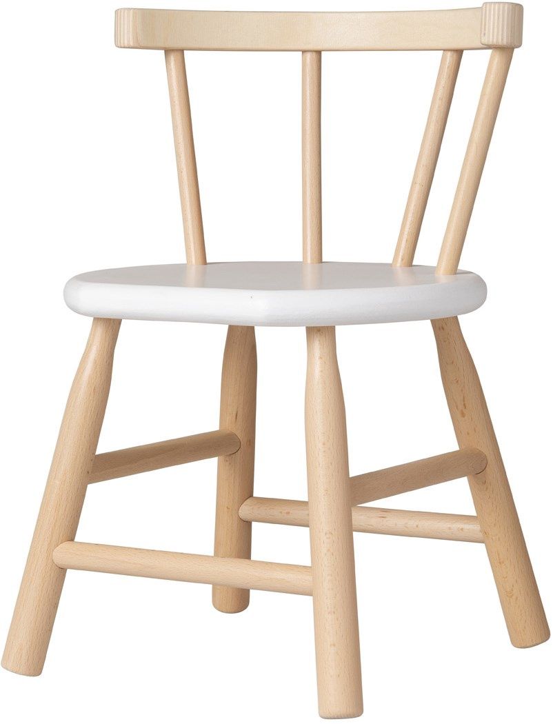 Houten kinderstoel, gebogen leuning, naturel hout &amp; wit