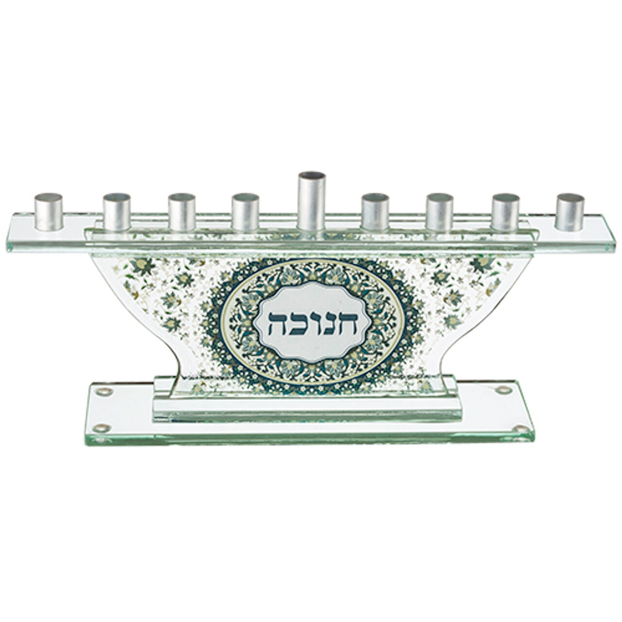 Glass Menorah Floral Design