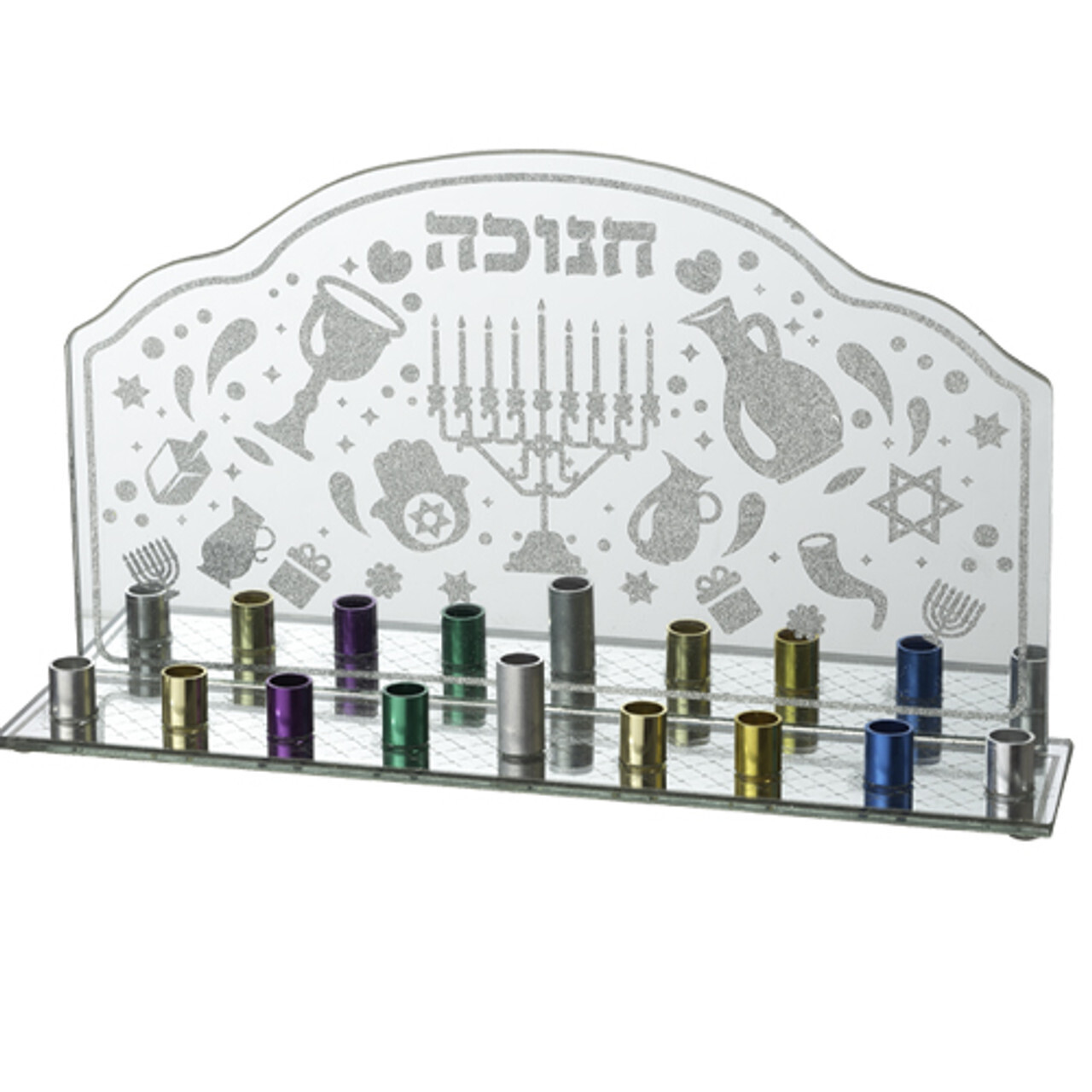 Glass Menorah for Candles with Colorful Branches