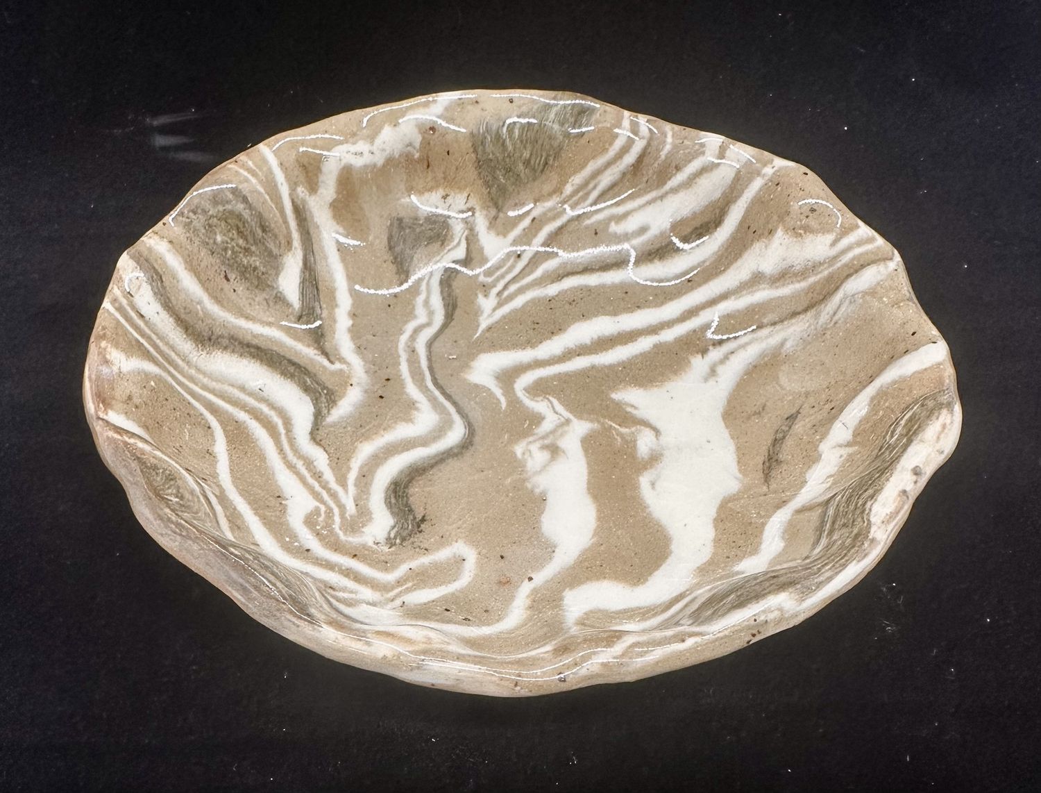 Fluted Dish, Nerikome Brown Marble, 6 1/2 inch diameter