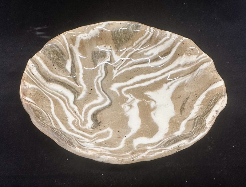 Fluted Dish, Nerikome Brown Marble, 6 1/2 inch diameter