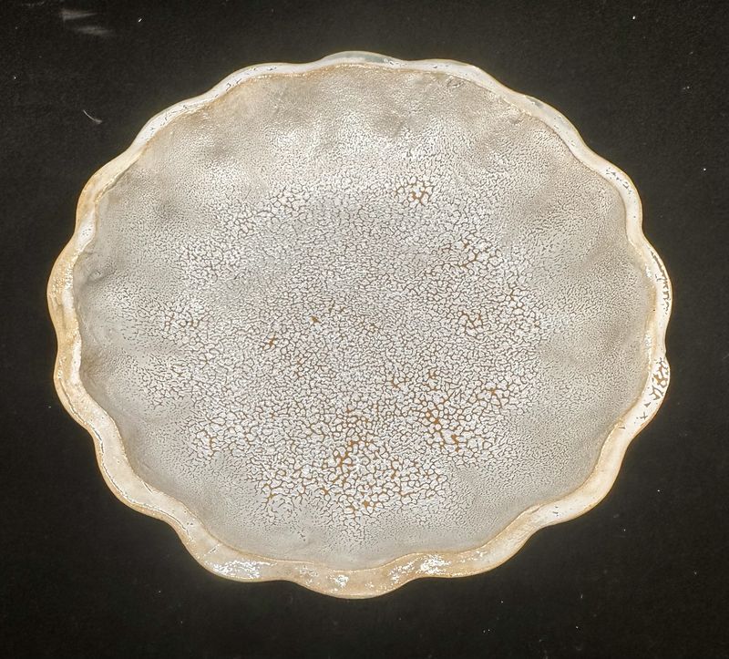 Fluted Dish, Nerikome Blue Moon, 6 1/2 inch diameter