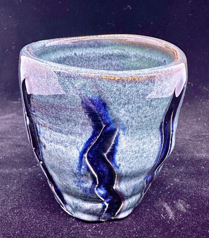 Incised vase, blue