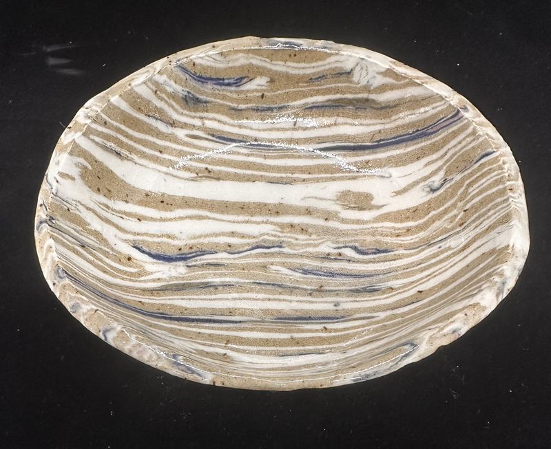 Dish, Nerikome Blue and Brown, 6 1/2 inch diameter