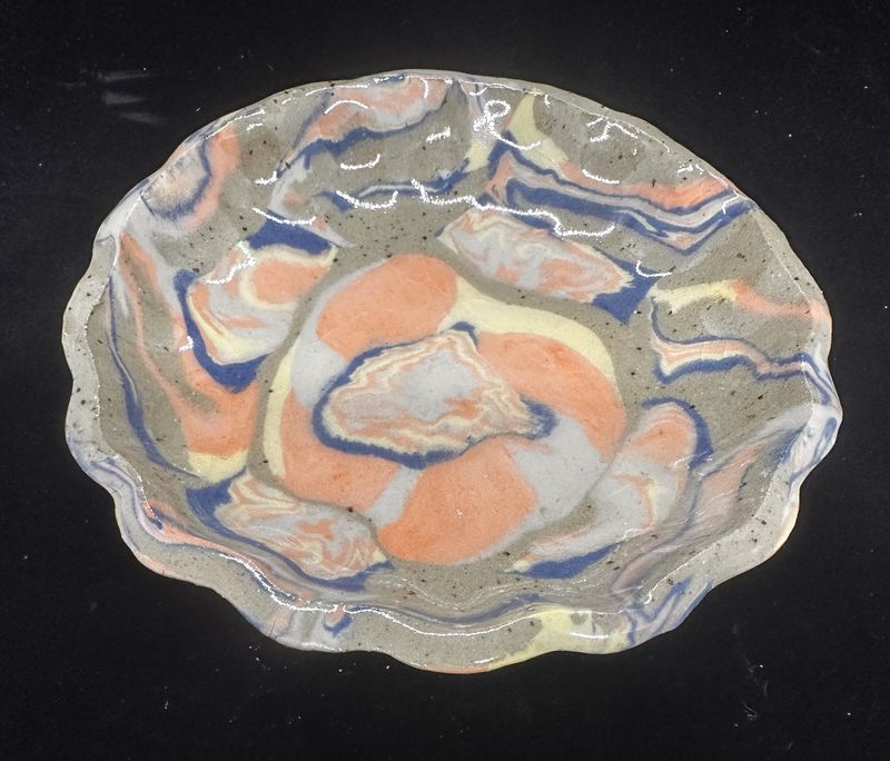 Fluted Dish, Nerikome Orange, 6 1/2 inch diameter