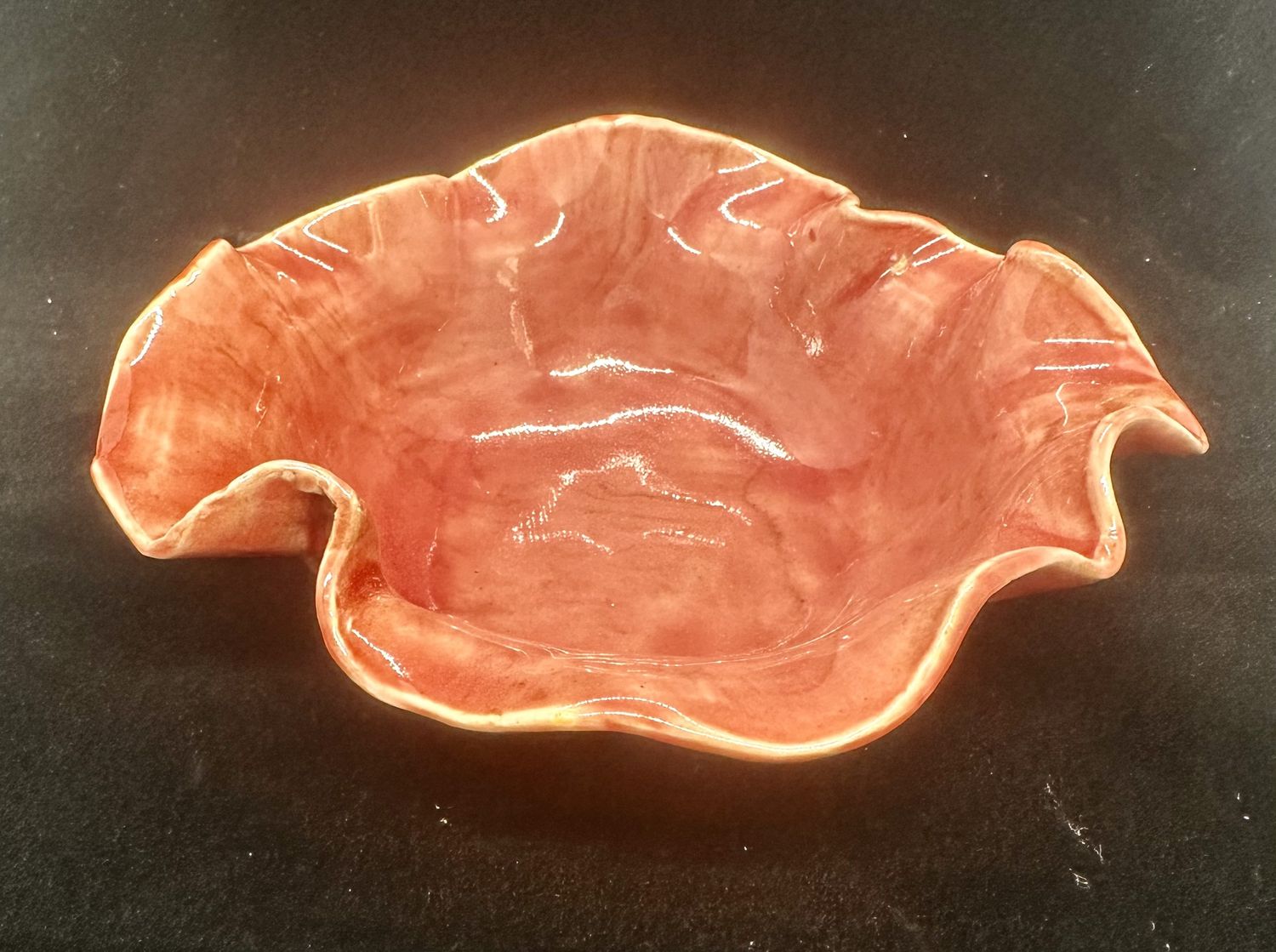 Salmon colored ribbon bowl