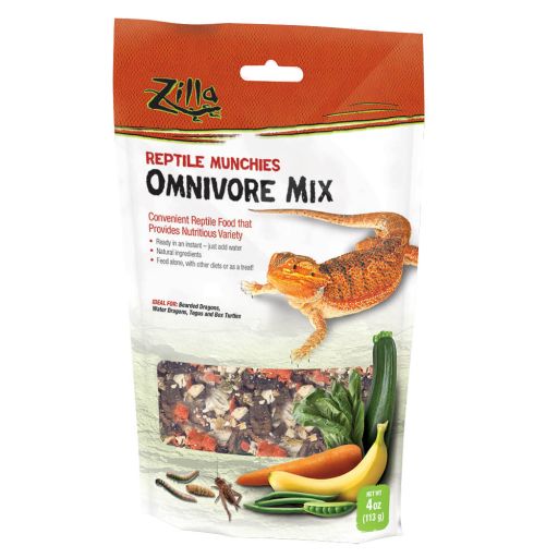 Zilla Reptile Munchies  Omnivore Mix  Dehydrated and Sun Dried Vegetables and Insects  Natural Ingredients  Resealable Bag 4 oz.