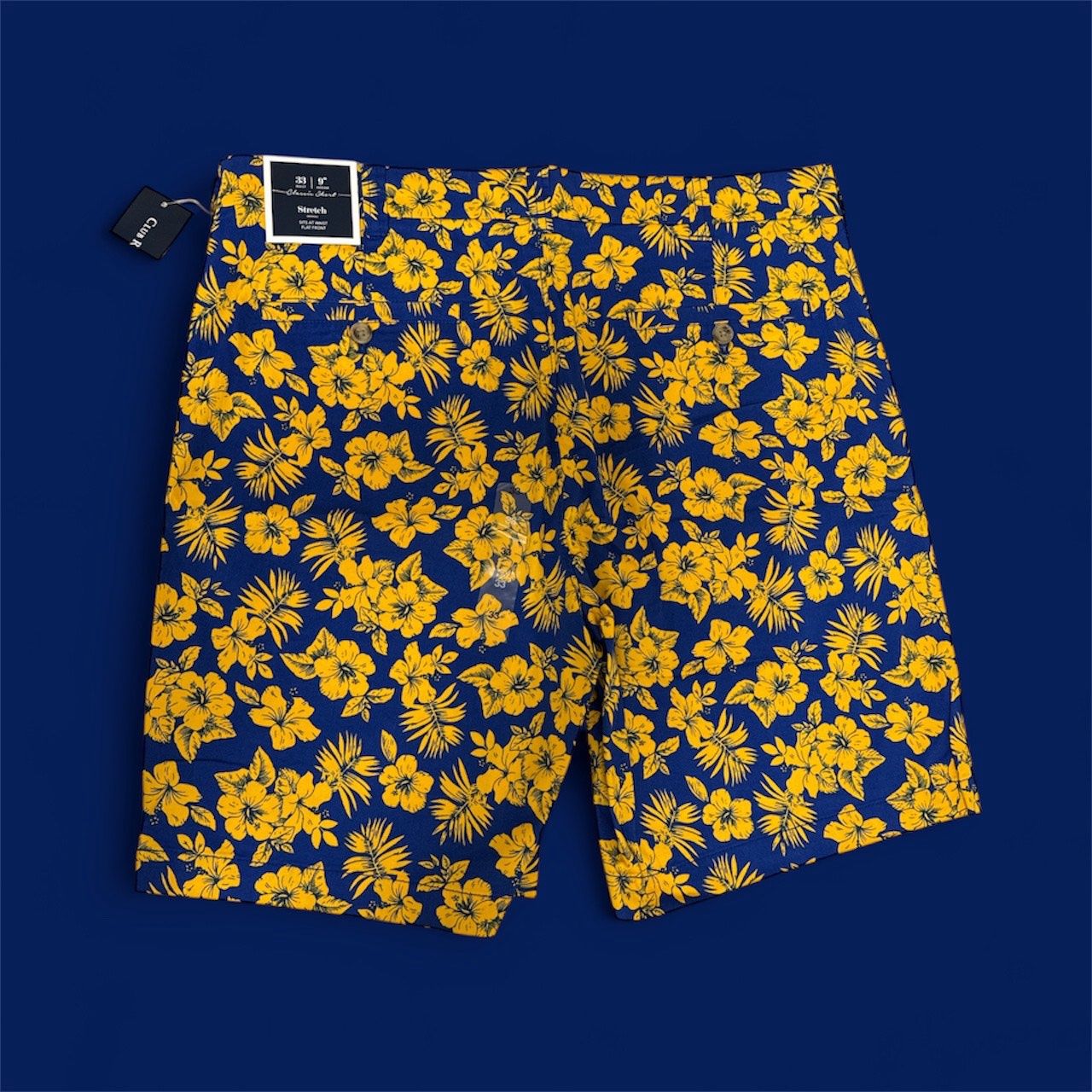 CLUB ROOM CLASSIC FIT SHORT, Colour: YELLOW FLORAL NAVY BLUE, Size: 33