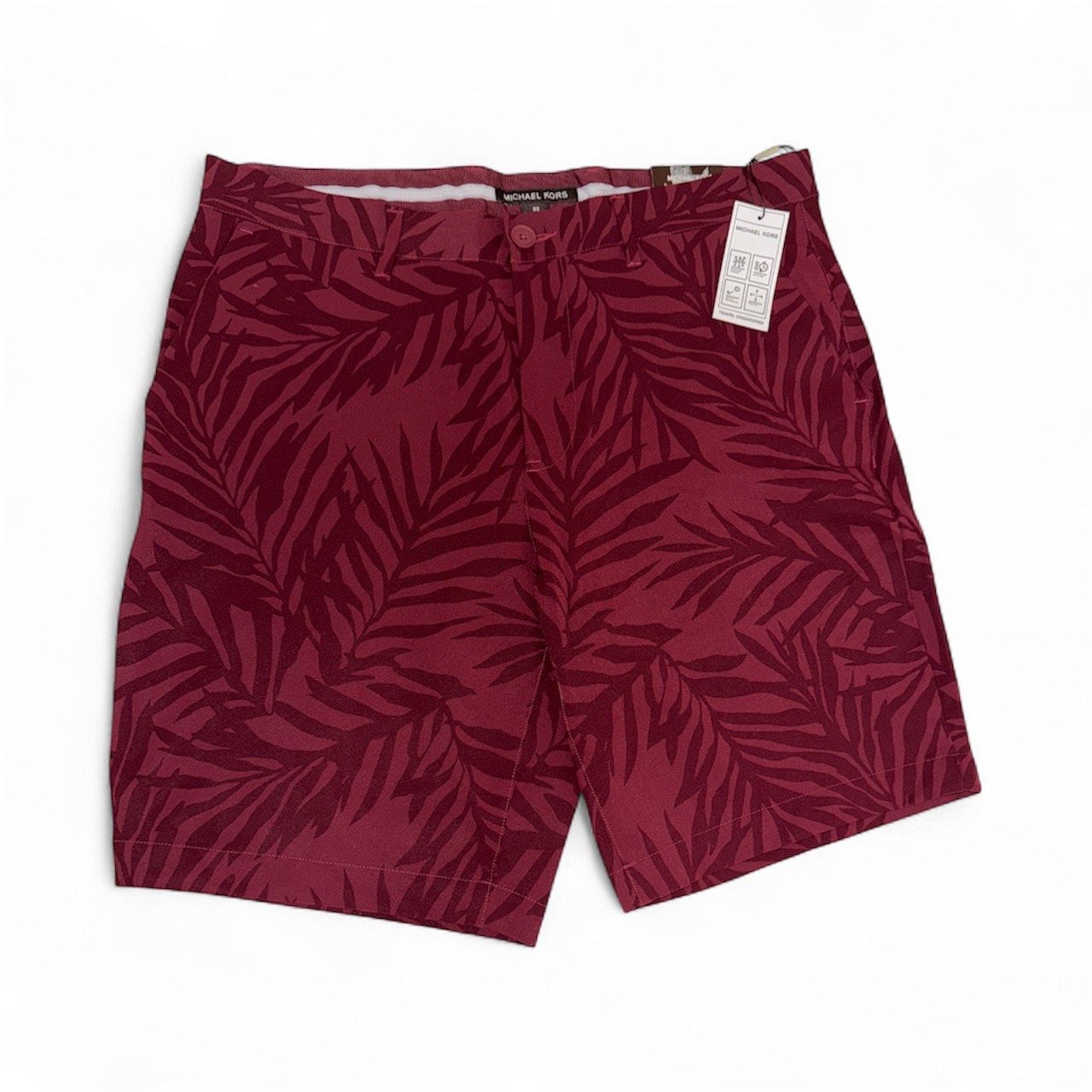 MICHAEL KORS MEN&#39;S MAROON SHORT, Colour: PALM PRINT MAROON, Size: 32