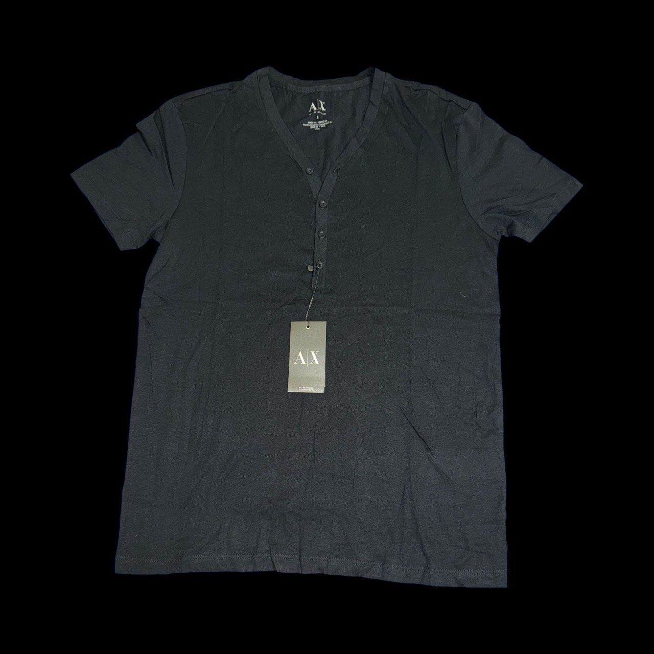 AX V-NECK BUTTON  TEES, Colour: BLACK, Material: 100% PIMA COTTON, Size: SMALL