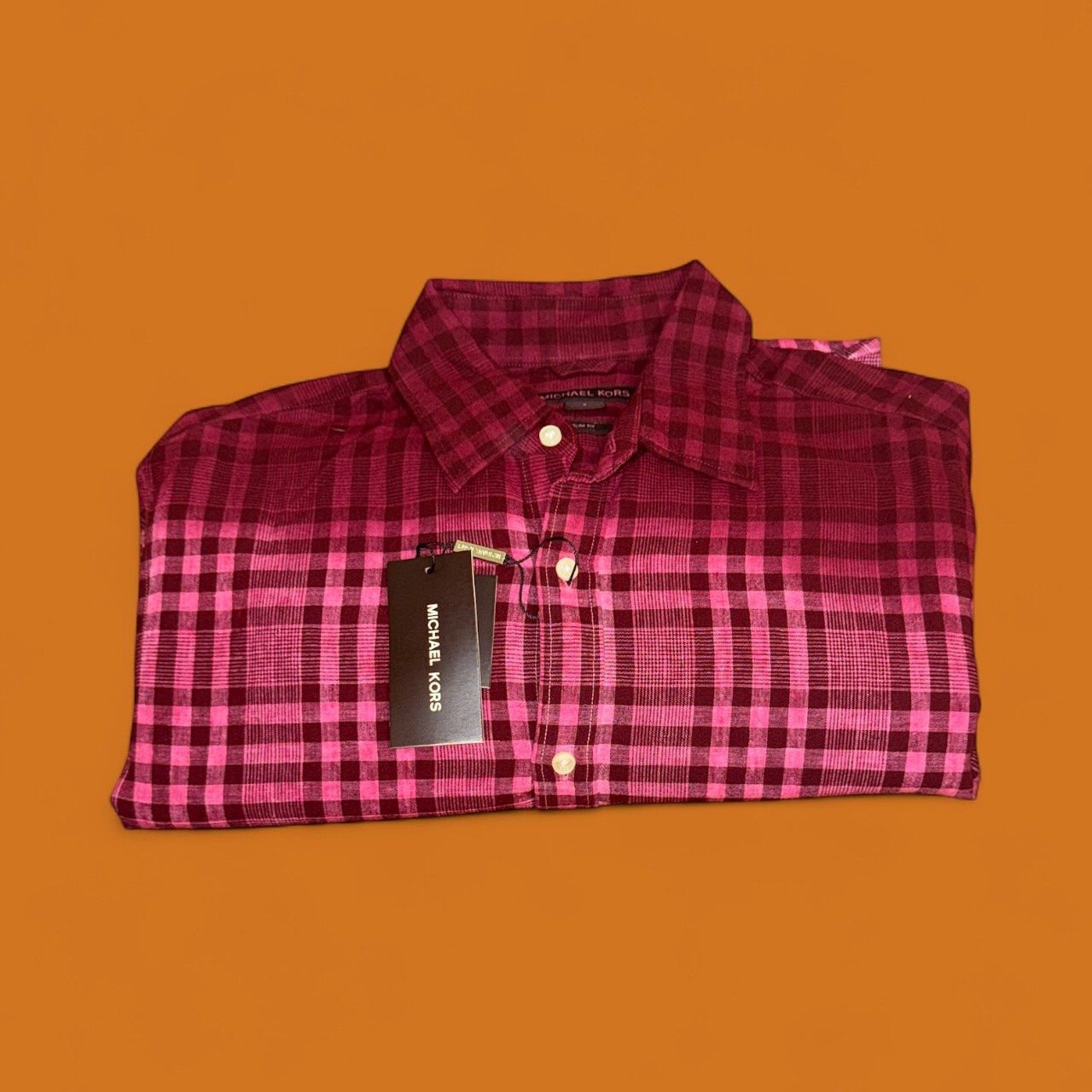 MICHAEL KORS PLAID SHIRT, Colour: MAROON RED PLAID, Size: S