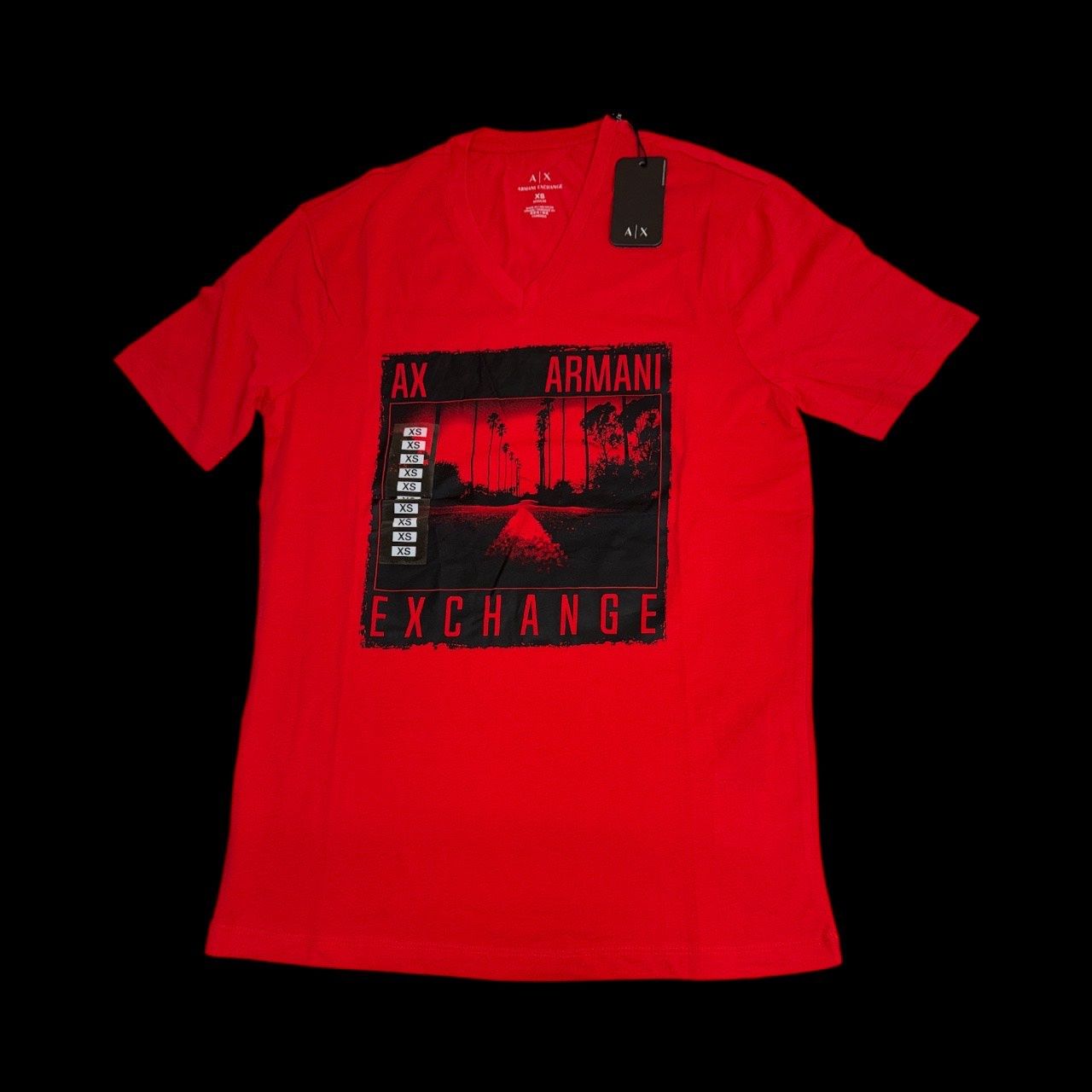 V NECK AX TEE, Colour: RED, Size: S