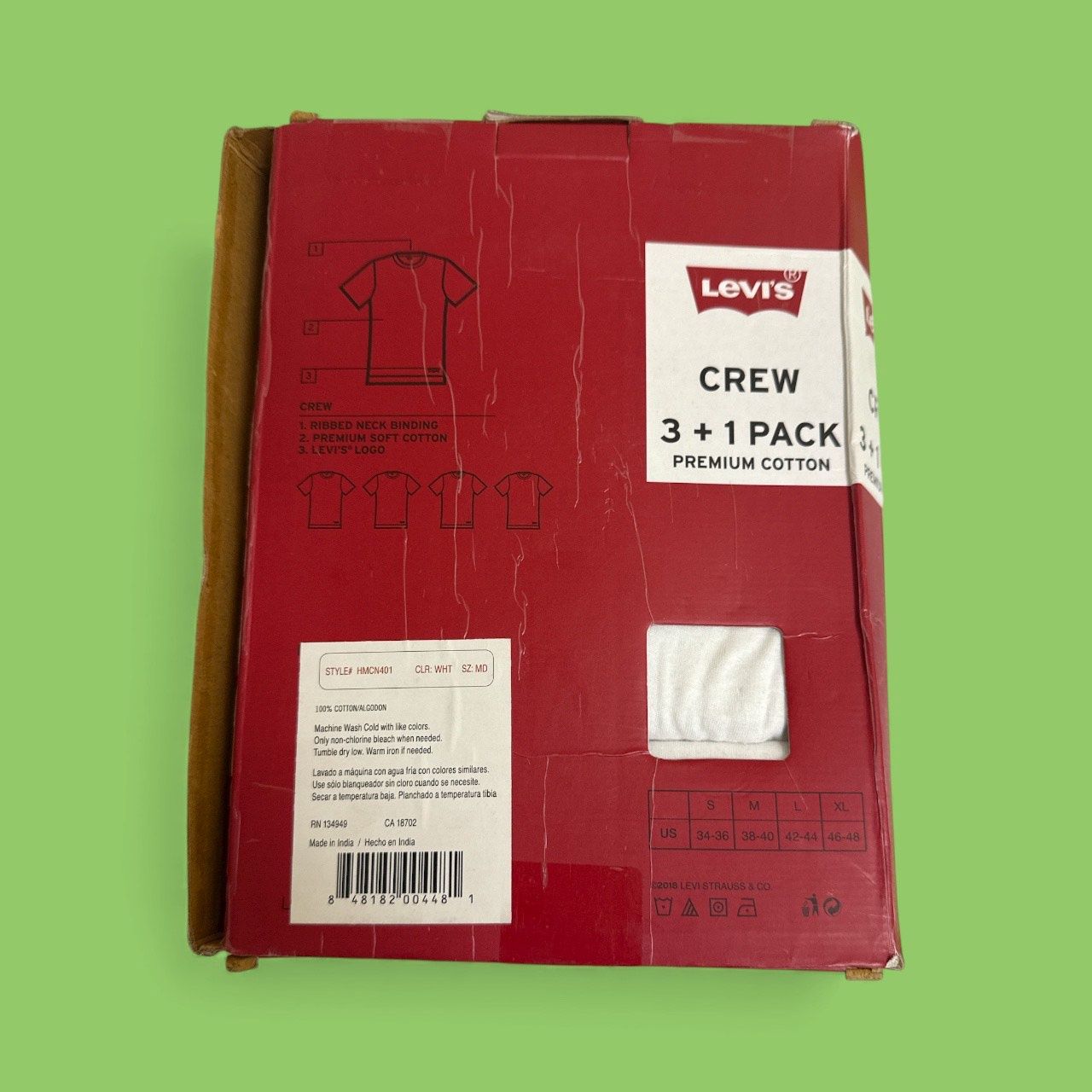 LEVI'S CREW NECK WHITE TEES 3+1 PACK