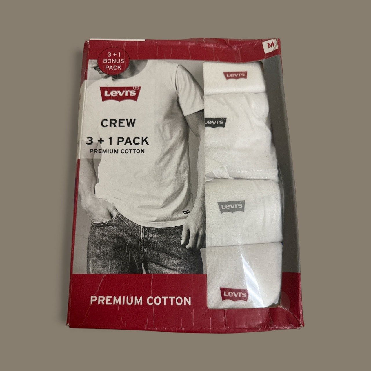 LEVI&#39;S CREW NECK WHITE TEES 3+1 PACK, Colour: WHITE, Size: M