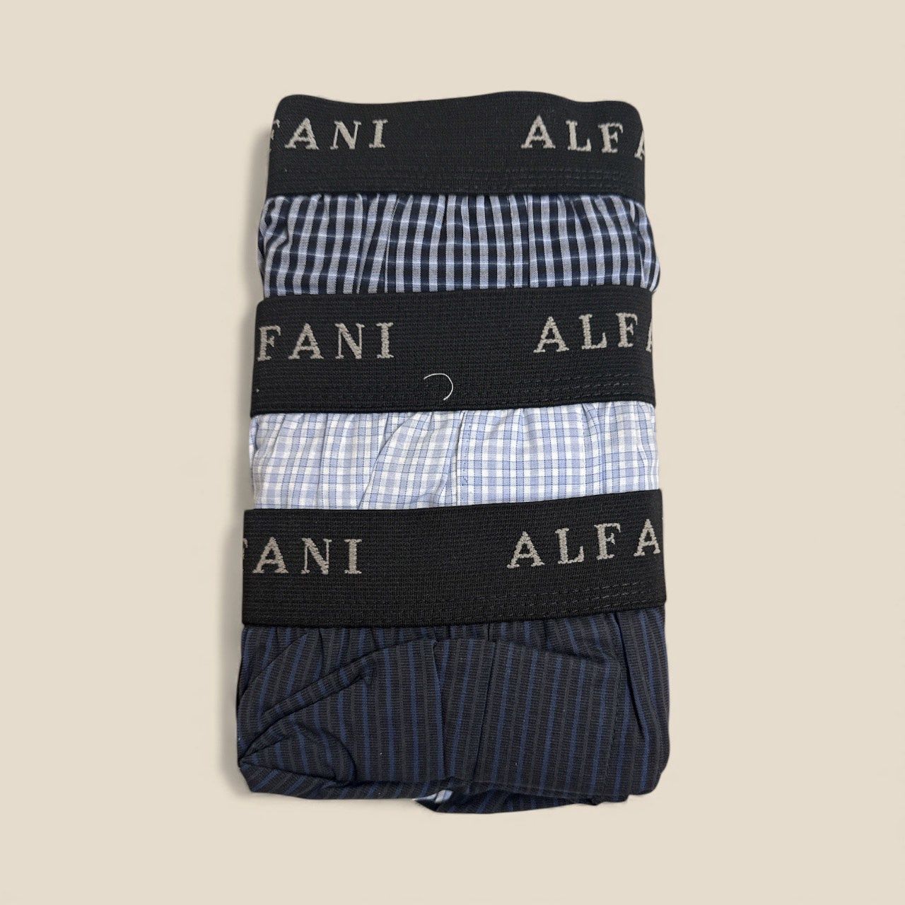 ALFANI 3 PACK WOVEN BOXERS, Colour: NAVY, Material: 100% COTTON, Size: L