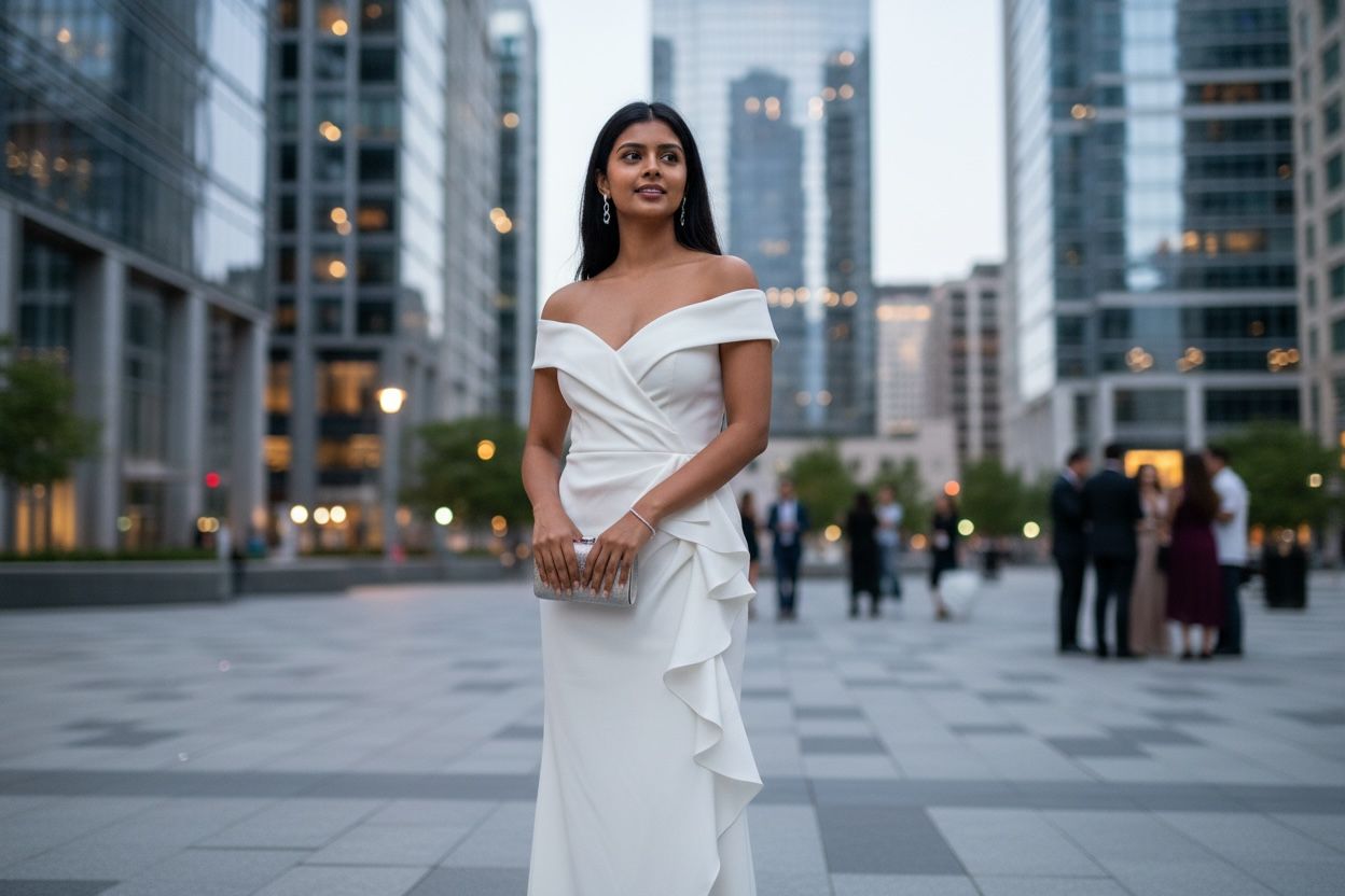 XSCAPE Scuba Off-The-Shoulder Gown dresses