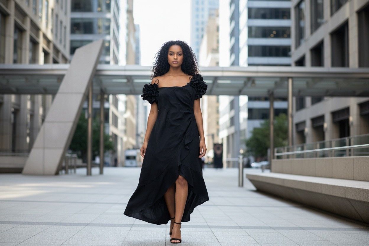 XSCAPE Women&#39;s Off-The-Shoulder Floral-Sleeve Dress 12P, Colour: BLACK, Size: 12P