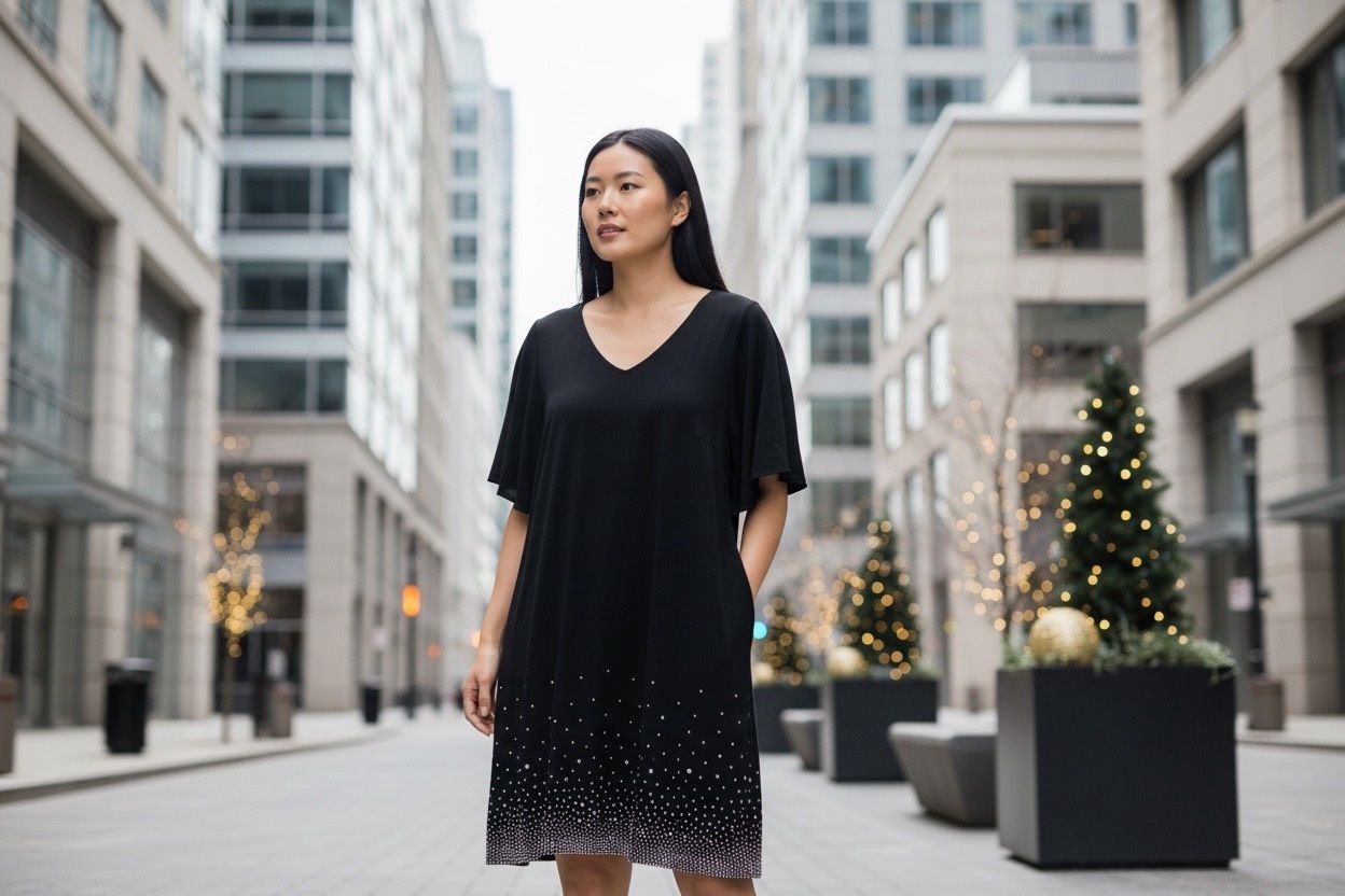 MSK FARAJ BEAD SPLIT SLEEVE DRESS, Colour: BLACK, Size: 3X