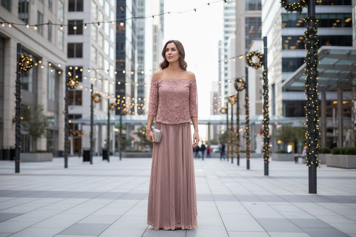 ALEX EVENINGS SCALLOP OFF-SHOULDER DRESS