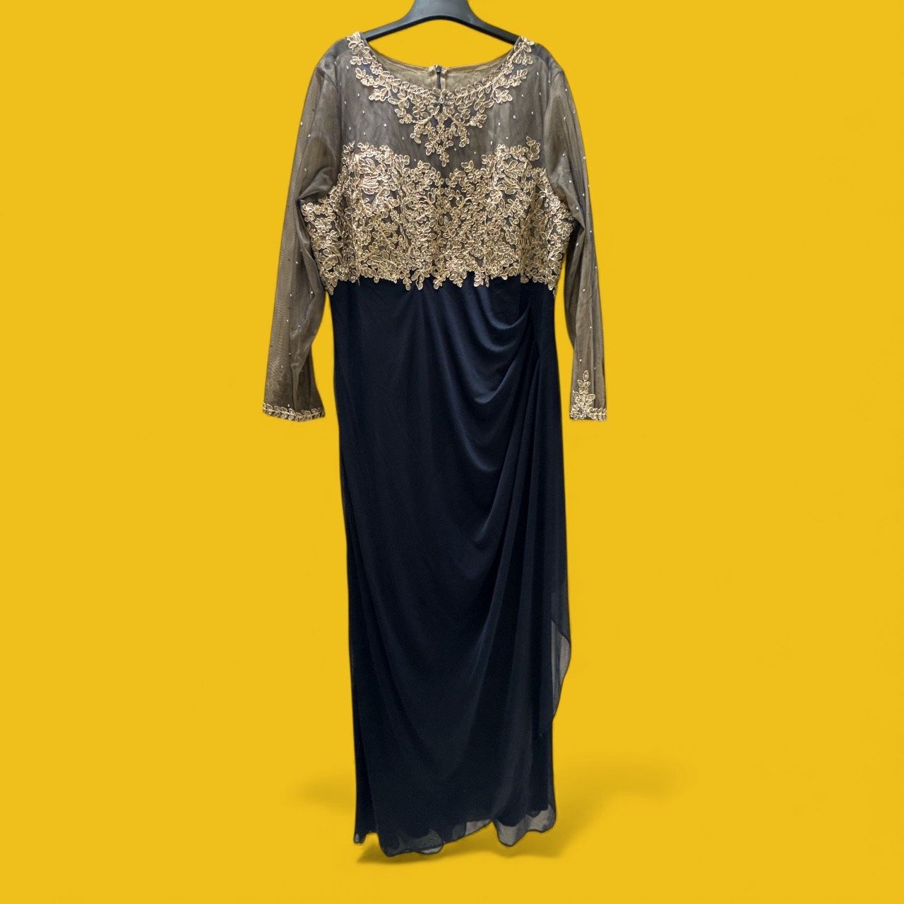 XSCAPE NAVY GOLD GOWN DRESS