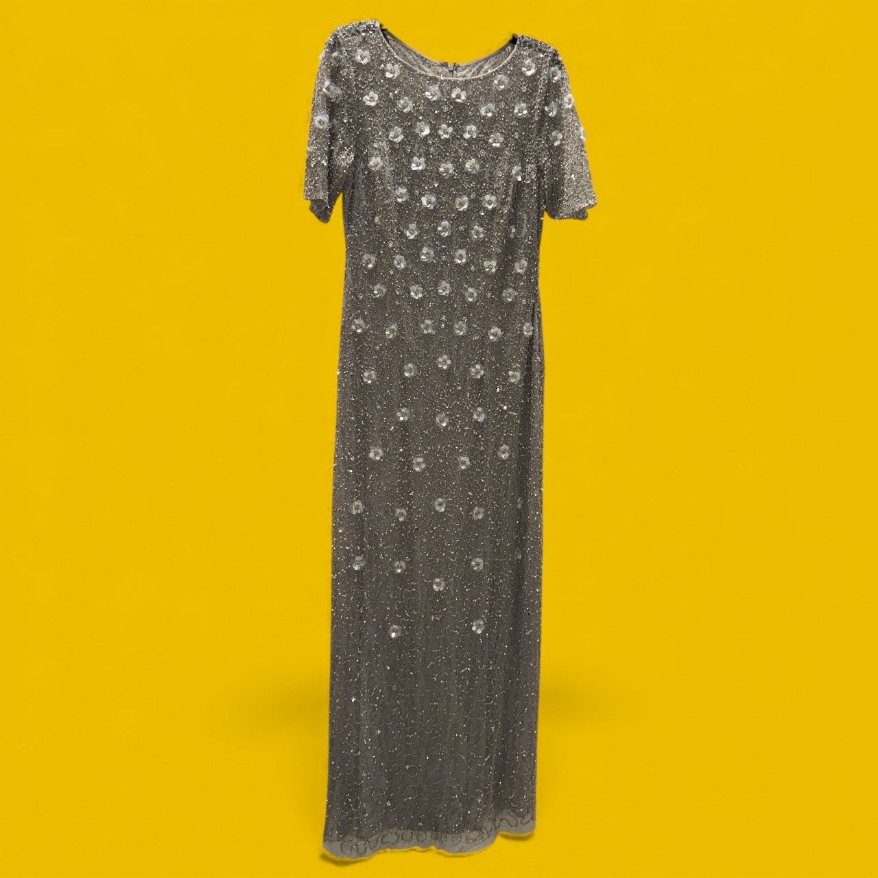 ADRIANNA PAPELL Beaded 3d Floral Gown In Neutral