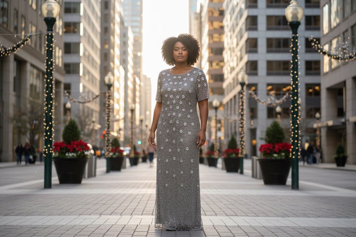 ADRIANNA PAPELL Beaded 3d Floral Gown In Neutral