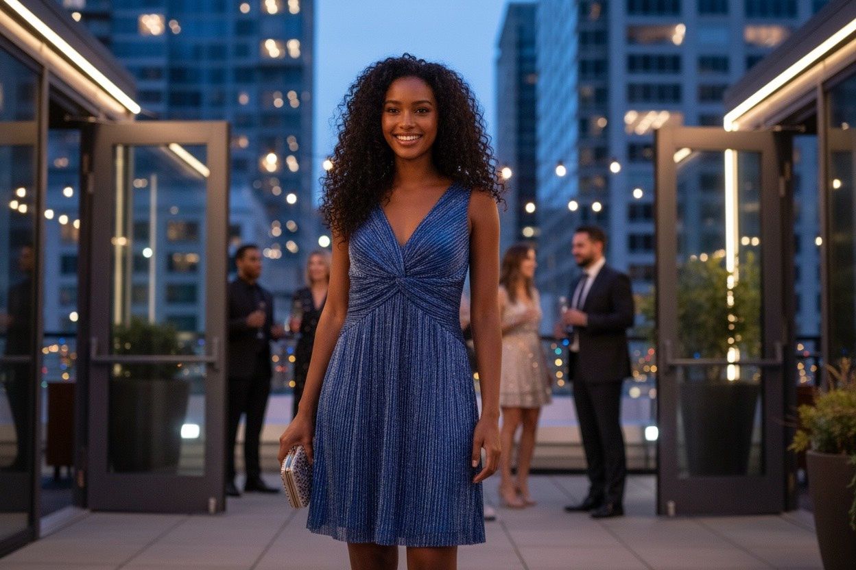 CONNECTED APPAREL PETIT V- NECK  COCKTAIL DRESS