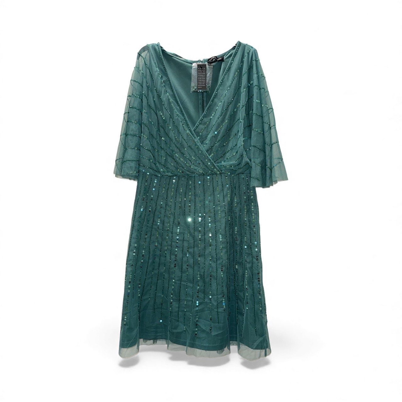 ADRIANNA PAPELL BEADED FLUTTER-SLEEVE A-LINE DRESS