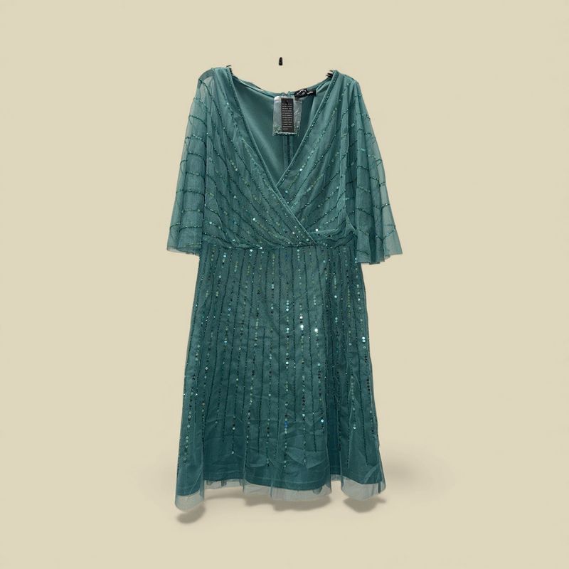 ADRIANNA PAPELL BEADED FLUTTER-SLEEVE A-LINE DRESS