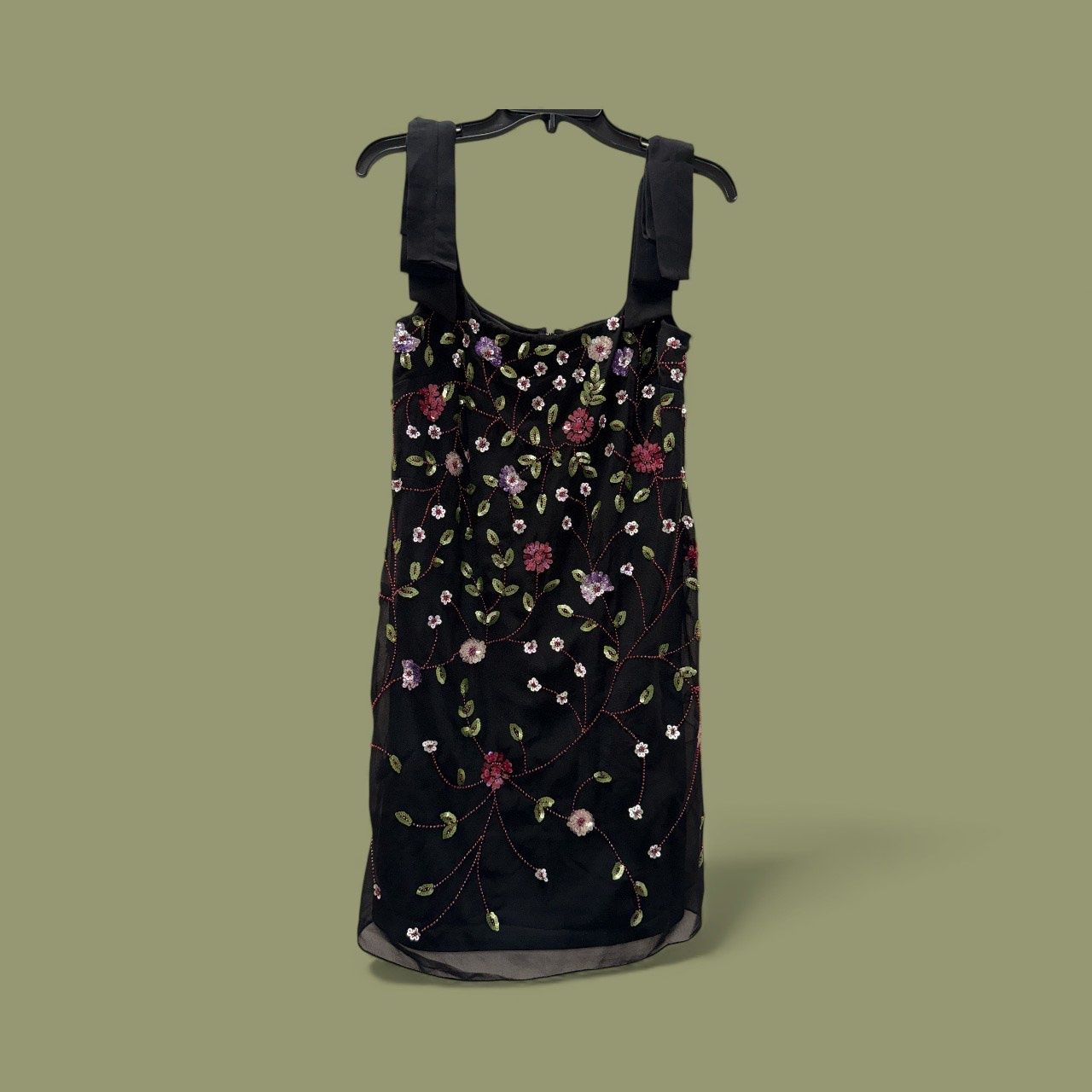 ADRIANNA PAPELL BEADED CHIFFON SHIFT DRESS