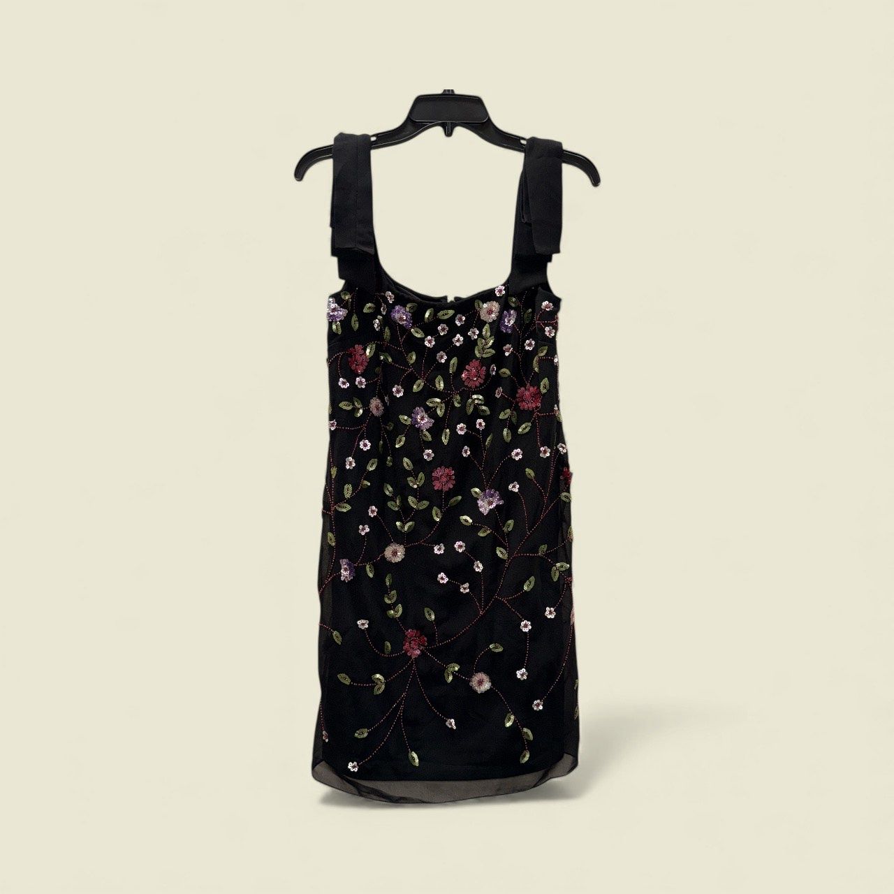 ADRIANNA PAPELL BEADED CHIFFON SHIFT DRESS