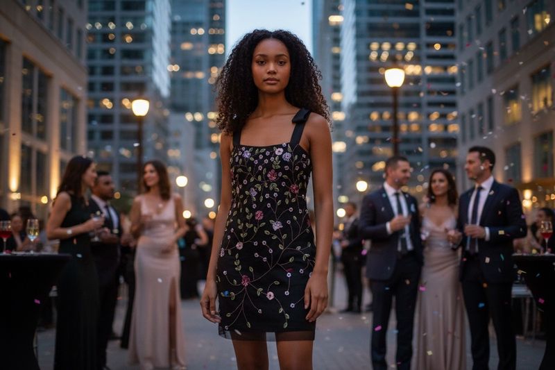 ADRIANNA PAPELL BEADED CHIFFON SHIFT DRESS