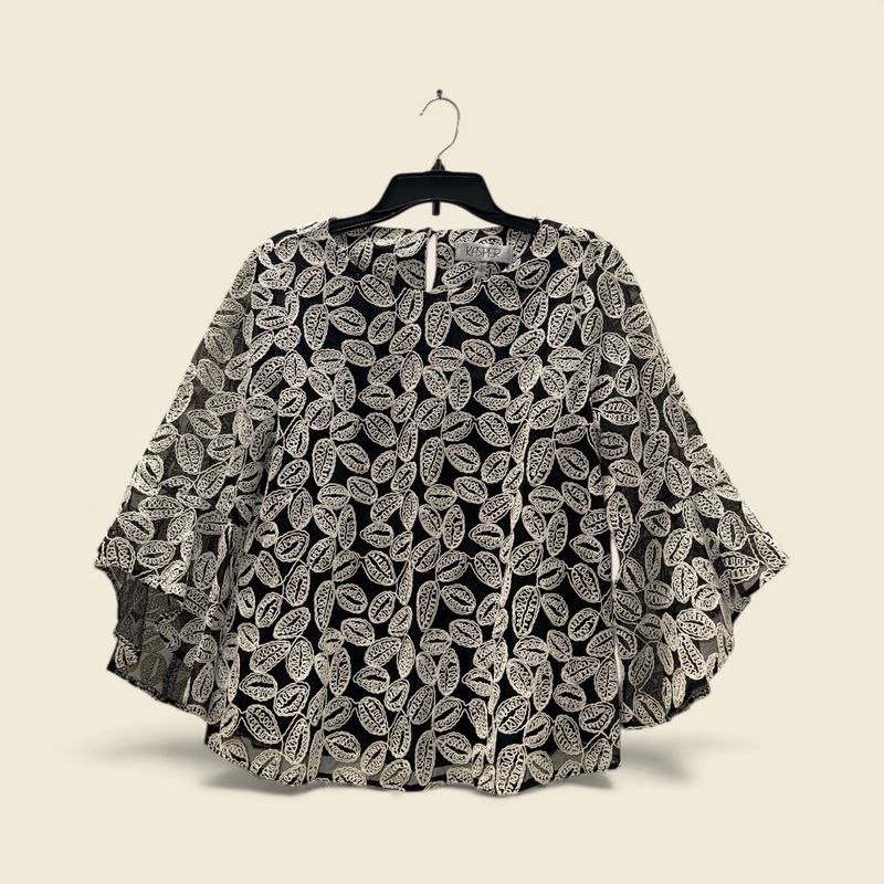 KASPER EMBROIDERED RUFFLE-SLEEVE BLOUSE