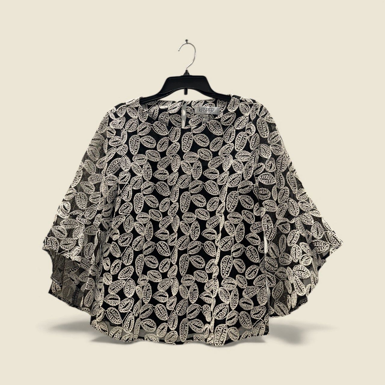 KASPER EMBROIDERED RUFFLE-SLEEVE BLOUSE