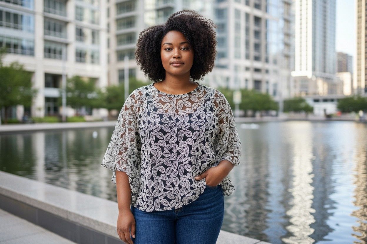 KASPER EMBROIDERED RUFFLE-SLEEVE BLOUSE