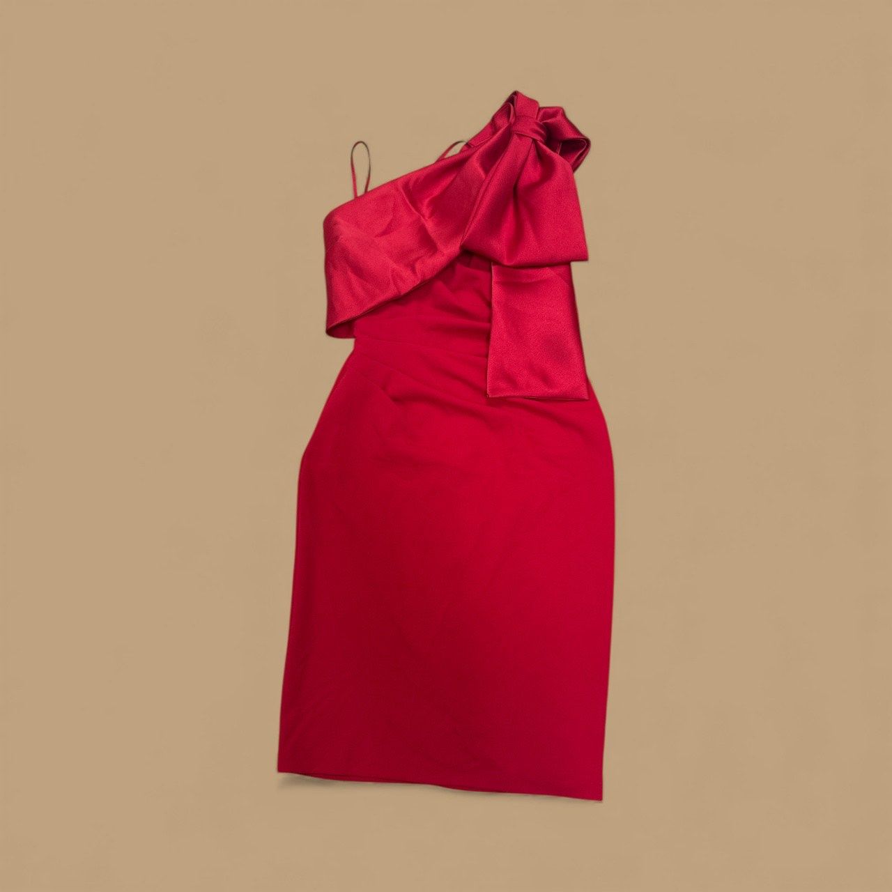 BETSY &amp; ADAM BOW TRIM ONE SHOULDER DRESS