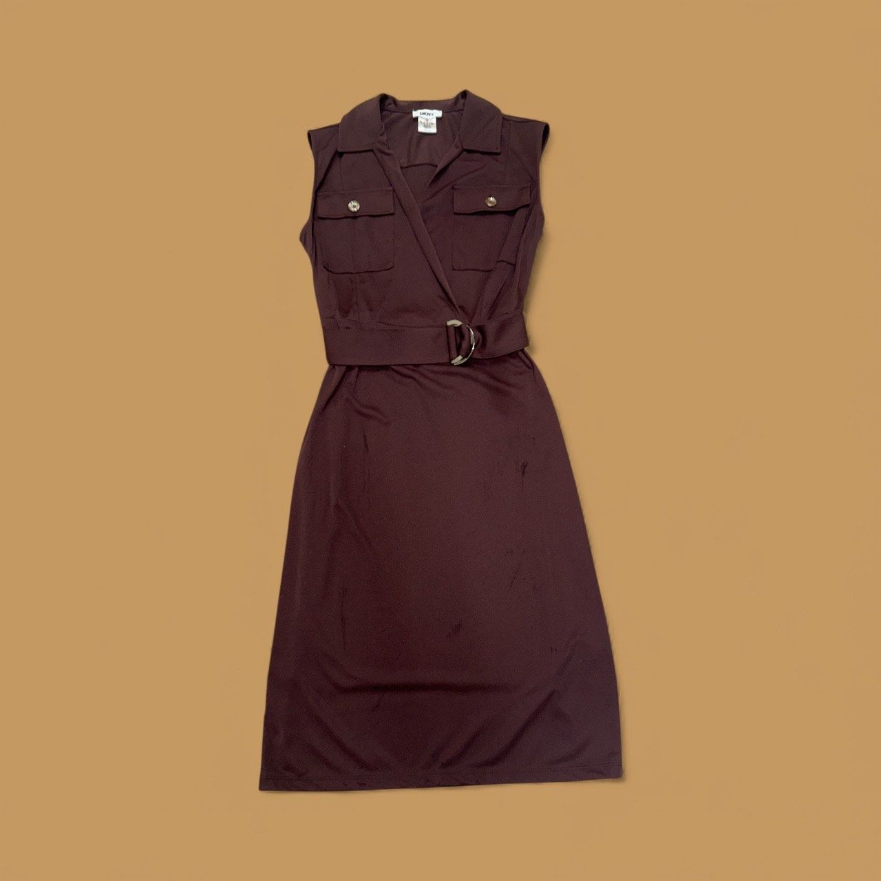 DKNY V-NECK CARGO POCKET SLEEVELESS MIDI DRESS