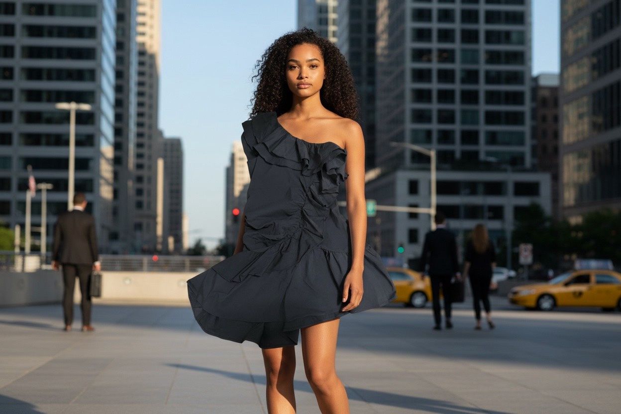 JEWEL BADGLEY MISCHAKA ONE SHOULDER COCKTAIL DRESS, Colour: BLACK, Size: 16