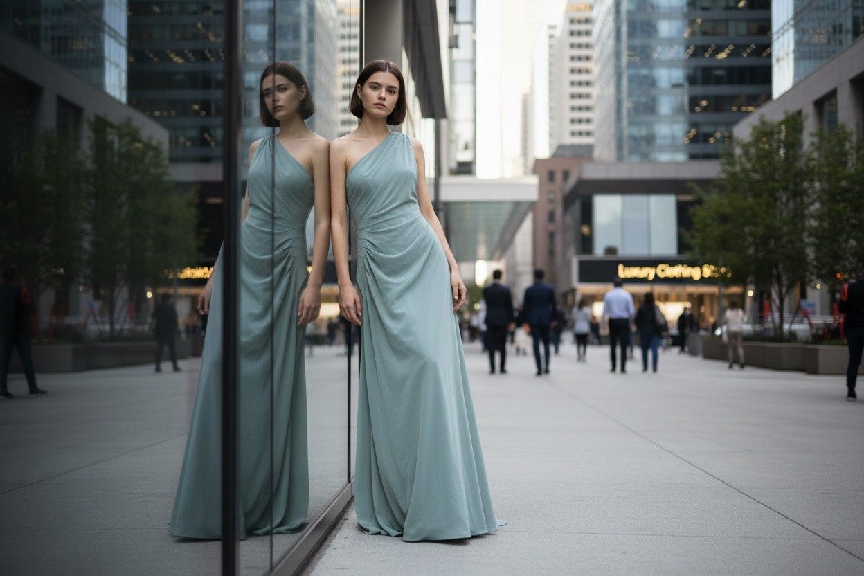 BETSY &amp; ADAM Petite One-Shoulder Ruched Gown, Colour: SAGE, Size: 10 P