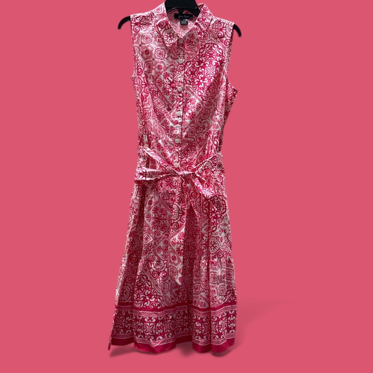 JESSICA HOWARD PETITE PRINTED TIE WAIST SLEEVELESS MIDI DRESS