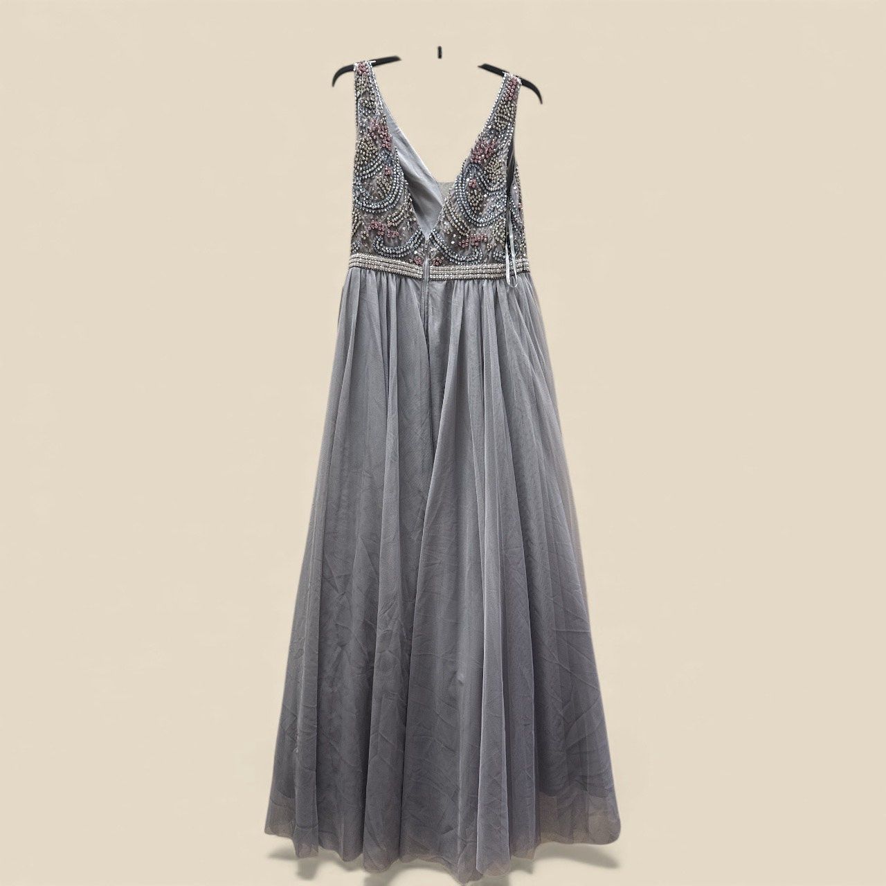 ADRIANNA PAPELL BEAD LONG DRESS WITH GODETS