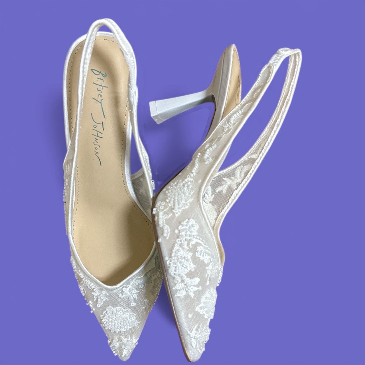 BETSEY JOHNSON NIKKI EMBROIDERED SLINGBACK EVENING PUMPS