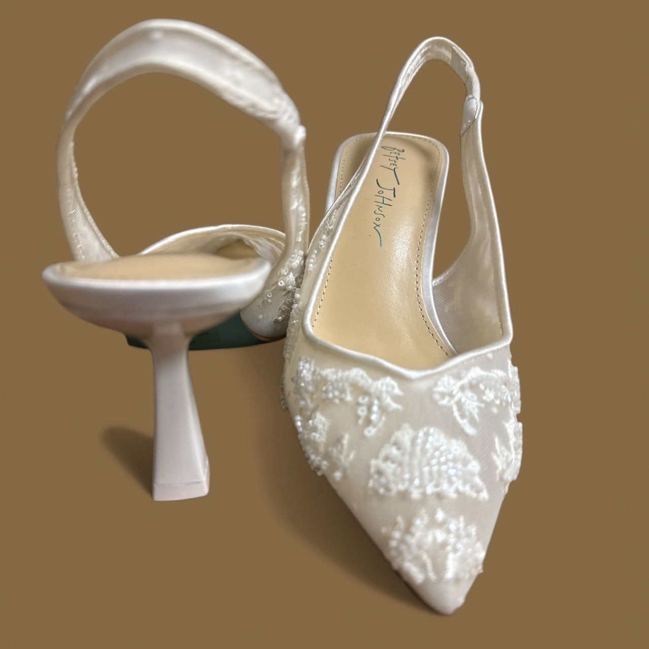 BETSEY JOHNSON NIKKI EMBROIDERED SLINGBACK EVENING PUMPS