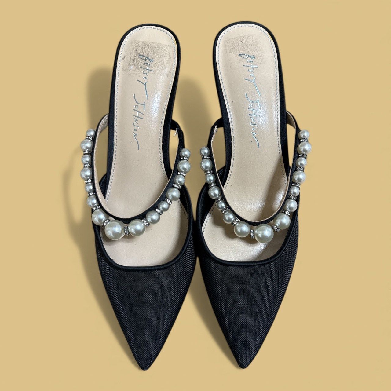 BETSEY JHONSON LACY EMBELLISHED SATIN HEELED MULES