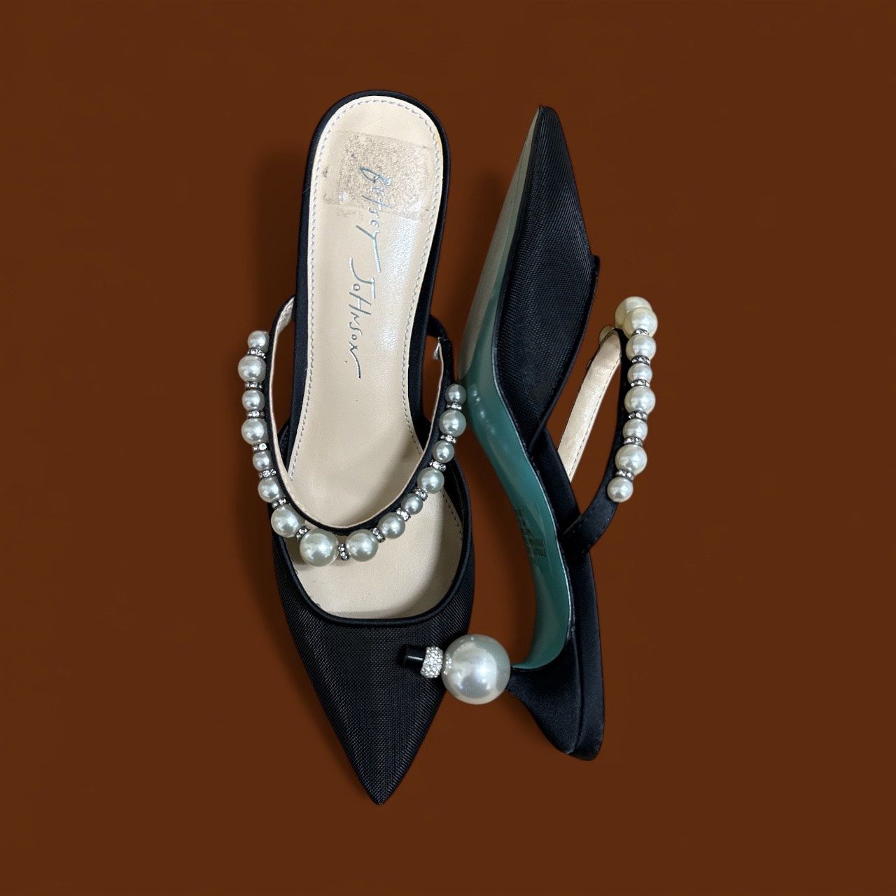 BETSEY JHONSON LACY EMBELLISHED SATIN HEELED MULES