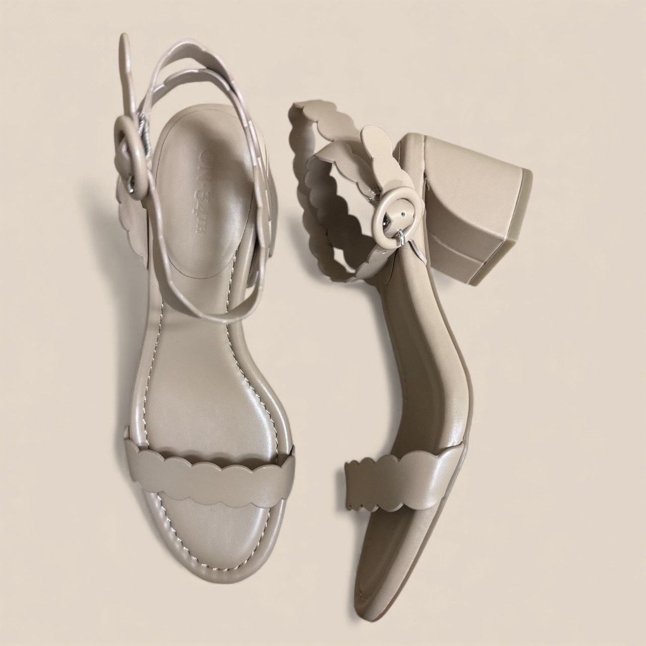 ON 34TH PATHINA  SCALLOPED BLOCK HEEL SANDAL, Colour: DARK ALMOND, Size: 7 M